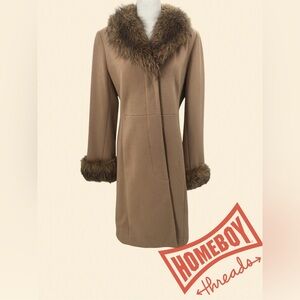 ESPRIT Brown Coat with Faux Fur Trim Size M